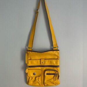Vintage Genuine Leather Roots multi-compartment Crossbody in Yellow Leather